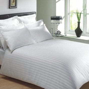 VICEROY BEDDING 100% Egyptian Cotton, CLASSIC STRIPE 12" Fitted Sheet, White, Double Bed Size, 400 Thread Count