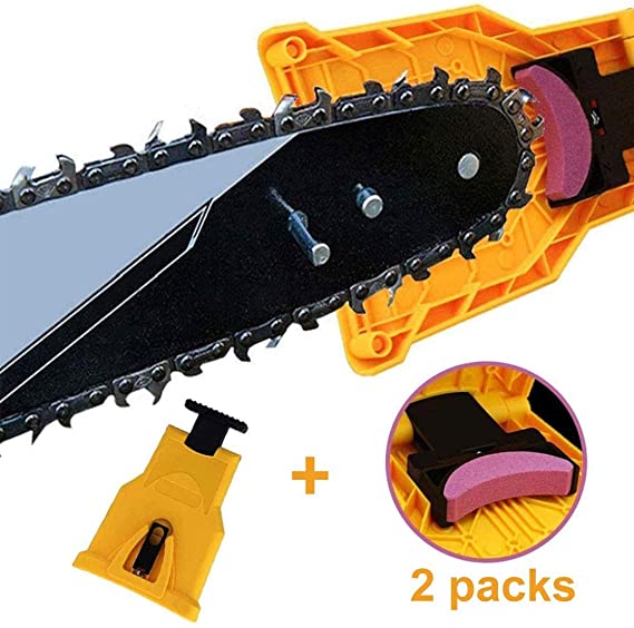 K KERNOWO Chainsaw Sharpener, Chainsaw Teeth Sharpener Fast Sharping Stone Grinder Tools Chain Saw Blade Sharpener Work for 14/16/18/20 Inch Two Holes Chain Saw Bar. (Yellow 4)