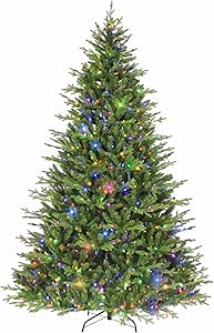 Hykolity 6.5 ft Prelit Artificial Christmas Tree, 2024 PE & PVC Branch Tips, Frasier Grande Christmas Tree with 350 Multicolor LED Lights, Metal Stand and Hinged Branches, 10 Colors