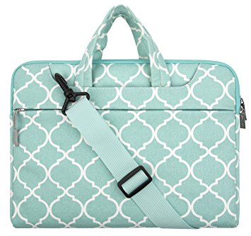 Mosiso Quatrefoil Style Fabric Laptop Sleeve Case Cover Bag with Shoulder Strap for 15-15.6 Inch MacBook Pro, Notebook Computer, Hot Blue