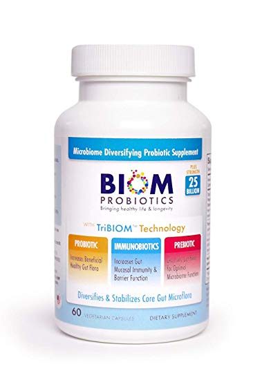 Biom Probiotics 3-in-1 Tribiom, 25 Billion Flora Probiotics, Prebiotics and Immunobiotics (2 Day Free Shipping with Cold Pack) (25 Billion)