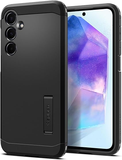 SPIGEN Tough Armor Case Designed for Samsung Galaxy A55 5G (2024) Heavy Duty Stand Hard Cover - Black