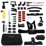 Powerextra Accessories Kit 45-in-1 for Gopro Hero 4 Hero 3 3 Hero 2 Head Strap Mount ampChest HarnessampMonopod Tripod AdapterampFloating Handle Grip and Other Accessories