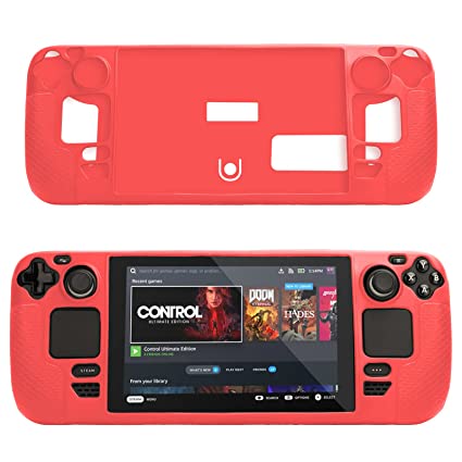 Anbee Protective Silicone Case Non-Slip Cover Scratch-Resistant Sleeve Shockproof Shell Compatible with Valve Steam Deck (Red)