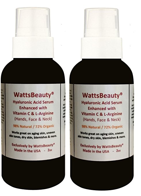 Watts Beauty Moisturizing Hyaluronic Acid Serum with Vitamin C - Advanced Skin Repair Gel for Wrinkles, Fine Lines, Large Pores, Sagging Skin, Dry Skin, Aging Skin, Uneven Skin Tones & Much More - 2pk = 4oz Total