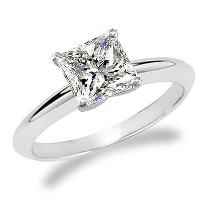 3/4 Carat Princess Cut Diamond Solitaire Engagement Ring 14K White Gold (G-H, I1, 0.74 c.t.w) Very Good Cut