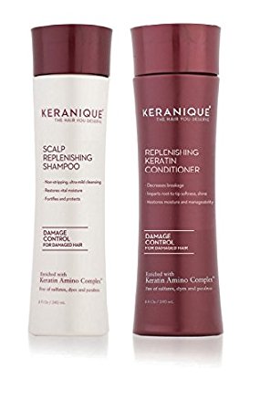 Keranique Scalp Replenishing Shampoo and Replenishing Keratin Conditioner Set – Damage Control for Damaged Hair