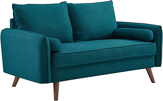 LexMod Revive Upholstered Fabric Loveseat in Teal, Teal
