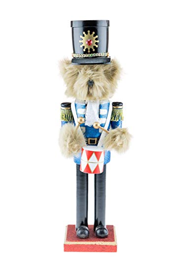 Clever Creations Teddy Bear Drummer Nutcracker | Features Fuzzy Teddy Bear Dressed Up Playing Drums | Perfect Holiday Decor | Measures 15" Tall Tables and Shelves