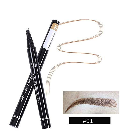 Liquid Eyebrow Pen, 4 Forks Eyebrow Pen Waterproof Long-lasting Tattoo Pen Eyebrow Enhancers Makeup Pen (#01)