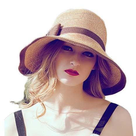 Chic Ladies Womens Straw Sun Hat UPF50  Wide Brim Floppy Hat Summer Beach Cap