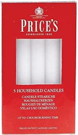 Price's - Household Candles - Pack of 5 - Unscented - 5 Hour Burn Time - High Quality White Wax
