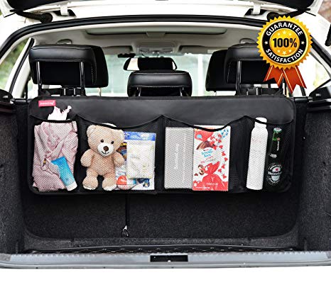 SunteeLong Auto Trunk Organizer-Car Backset Storage Keep Your Car Clean,4 Durable Pockets for More Trunk Space, Great Trunk Storage Organizer/Car Cargo Organizer for Road Trips,Perfect for All Vehicle