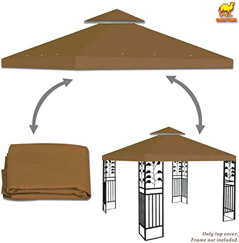 Strong Camel Dual Tier Gazebo Replacement 10' x 10' Canopy Top Cover Awning Roof Top Cover (Brown)