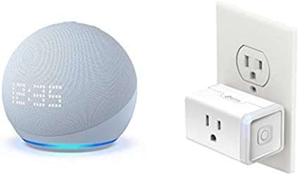 Echo Dot (5th Gen) with Clock | Cloud Blue with Kasa Smart Plug Mini