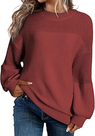 Dokotoo Women's Casual Long Sleeve Sweaters Loose Crewneck Knit Solid Pullover Sweater Jumper Tops