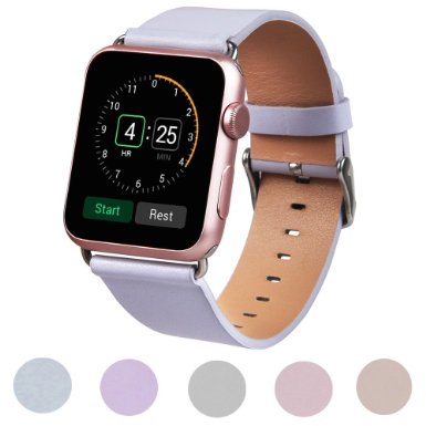 TOROTOP Watch Leather Band 38mm - Women & Men for Apple Watch Strap Wristband Classic Buckle with Metal Clasp (Adapters Included) (38mm-light purple)