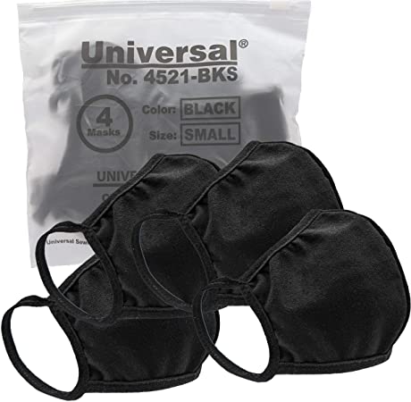 Universal 4521 Cloth Face Masks – Reusable Nose & Mouth Mask – 100% Cotton, 2 Layer, Washable Facemask for Teens & Adults – Protects from Dust, Pollen, Pet Dander & More (Black, Small)