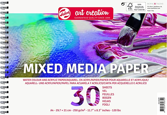 Talens Art Creation TAC Media Paper A4 250 g/m² 30 Sheets FSC-Mix, Canvas, White, 21.1 x 31.2 x 2 cm