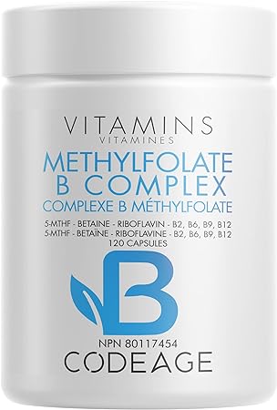 Codeage Methylfolate B Complex Supplements - 5 MTHF, Methylcobalamin 500mcg Methylated Vitamin B12, Riboflavin, Betaine, Vitamins B6, Methylation Cycle MTHFR - 2 Months - 120 Capsules