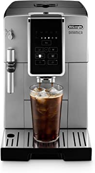 De'Longhi Dinamica Automatic Coffee & Espresso Machine TrueBrew (Iced-Coffee), Burr Grinder, Premium Adjustable Frother   Descaler, Cleaning Brush & Bean Icecube Tray, Stainless Steel, ECAM35025SB