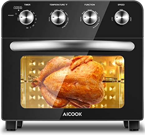 AICOOK Air Fryer Toaster Oven 23L Convection Mini Oven Electric Countertop, Roast/Bake/Broil/Fry Oil-Free, Easy to Clean, 6 Accessories & 75 Recipes Included, 1700W, Black