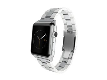 Monowear Silver Metal Link band with easy slide polished silver adapter for 42MM Apple Watch