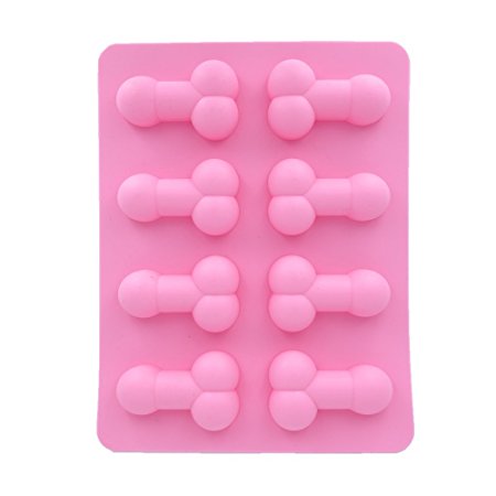 8 Cavity Penis Cake Mold Ice Cube Tray((Pack of 3, Pink) with 20 Penis Sipping Straws Mixed Color for Bachelorette Party Suppliers and Gag Gift