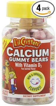 L il Critters Calcium Gummy Bears with Vitamin D3, 60-Count Bottles (Pack of 4)