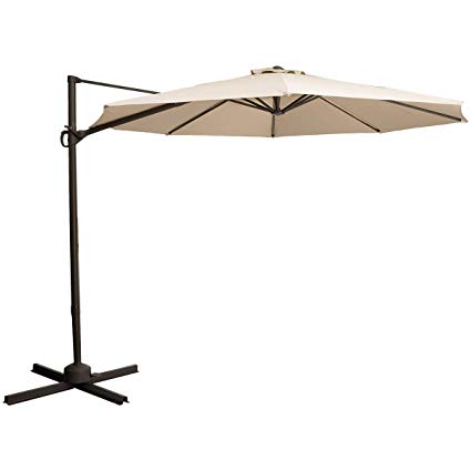 TAGI 10 feet Square Hanging Outdoor Umbrella, Eccentric Patio Umbrella, Infinite tilt, 8 Iron Ribs, rotatable, Beige