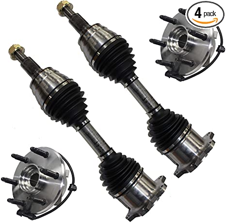 Detroit Axle - Pair (2) Front CV Axle Shafts   Pair (2) Front Wheel Hub & Bearing Assembly for Chevy GMC Savana Escalade Avalanche Silverado Sierra 1500-6 Stud 4x4 ONLY - CHECK FITMENT CHART