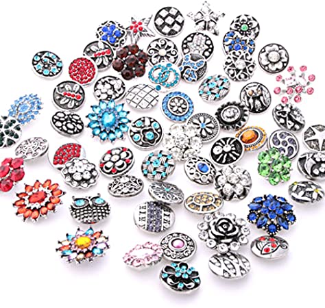 Ginooars 10PCs Mixed Style Rhinestones Snaps Buttons 18/20mm for Interchangeable Snaps Jewelry