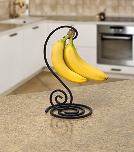 Spectrum Diversified Scroll Holder Traditional Hanger, Produce Saver Banana Holder & Timeless Décor, Kitchen Countertop Fruit Tree & Hanging Fresh Food Storage, Black