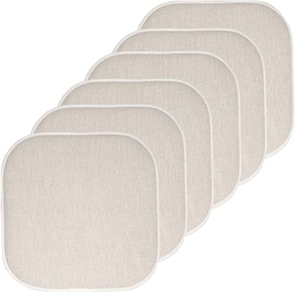 Sweet Home Collection Chair Cushion Memory Foam Pads Honeycomb Pattern Slip Non Skid Rubber Back Rounded Square 16" x 16" Seat Cover,  6 Pack, Alexis Linen/Beige