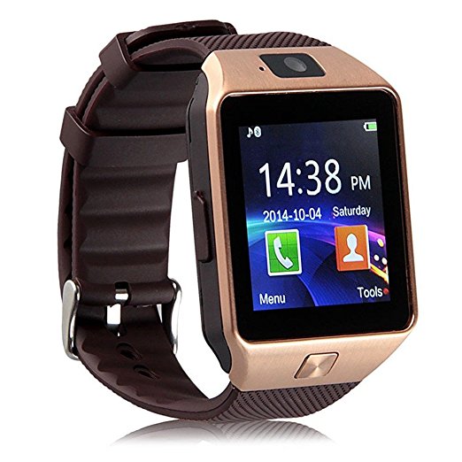 Pandaoo Smart Watch Mobile Phone DZ09 Unlocked Universal GSM Bluetooth 4.0 Music Player Camera Calendar Stopwatch Sync with Android Smartphones(Brozone)