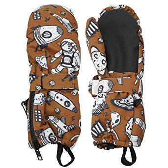 Kids Winter Ski Snow Mittens Waterproof Warm with Zipper for Toddler Boy Girl- Slim Fit for Skiing