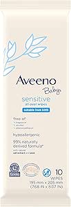 Aveeno Baby Sensitive All Over Wipes, Hypoallergenic, Paraben-& Fragrance-Free 10ct (Pack of 48, 480 Total Wipes)