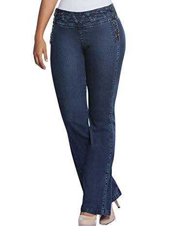 Equilibrium - Women's Bootcut Jean - Mid Rise - No Pockets - Curvy Fit - Stretch Denim - Jean Colombiano Levanta Cola - J8305