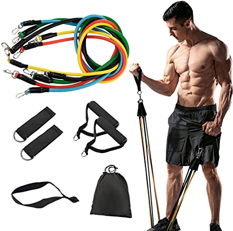 That Healthy Skin Glow Resistance Bands Set,Including 5 Stackable Exercise Bands with Door Anchor,2 Foam Handle,2 Metal Foot Ring & Carrying Case - Home Workouts,Physical Therapy,Gym Training,YOG.