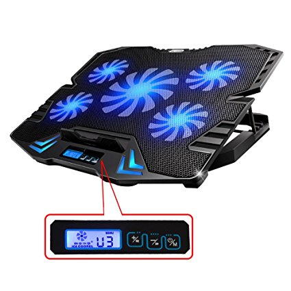 TopMate 12-15.6 inch Gaming Laptop Cooler, Five Quite Fans and LCD Screen，2500RPM Strong Wind Speed Designed for Gamers