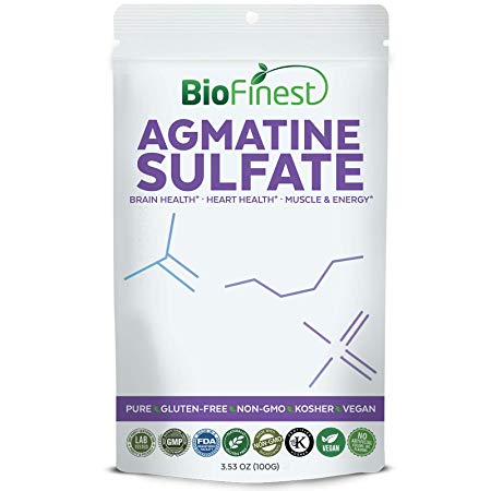 Biofinest Agmatine Sulfate Powder 1000mg - Pure Gluten-Free Non-GMO Kosher Vegan Friendly - Supplement for Brain and Heart Health, Muscle & Energy Booster (100g)