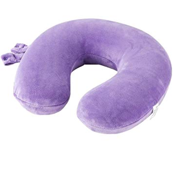 How Young Double Sided U Shaped Travel Neck Pillow-Memory Foam Washable Velour Cover Soft (Purple)