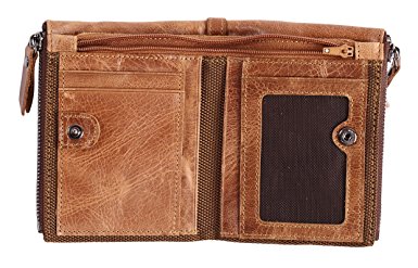 RFID Blocking Mens Genuine Leather Wallets Vintage Bifold Wallet 2 Zipper Pocket