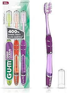 GUM Technique Cepillo de dientes de limpieza profunda con mango cuádruple, cabezal compacto y cerdas suaves, 3 unidades