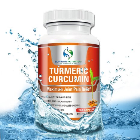 Turmeric Curcumin by Supreme Potential  200 Capsule Size 900mg per serving With Black Pepper for Maximum Effectiveness Joint Pain Relief Highest Quality Anti-Inflammatory Herbal Product
