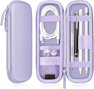 Fintie Holder Case for Apple Pencil Pro, Apple Pencil (USB-C) & Apple Pencil (1st / 2nd Gen), PU Leather Carrying Bag Sleeve Compatible with Apple Pen, USB Cable, Samsung Stylus, Lilac Purple