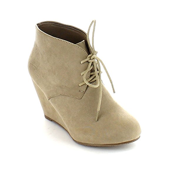 Anna Sally-5 Womens Adorable Almond Toe Lace Up Wedge Ankle Bootie