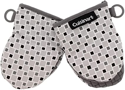 Cuisinart Silicone Mini Oven Mitts, 2 Pack-Little Oven Gloves for Cooking-Heat Resistant, Non-Slip, Hanging Loop, 5.5” x 7.5”-Ideal for Handling Hot Kitchen/Bakeware Items- Checkered Titanium