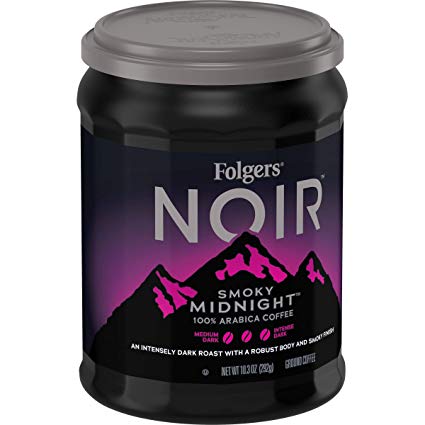 Folgers Noir Coffee, Dark Roast, Smokey Midnight Ground Coffee, 10.3 Ounces, 6 Count