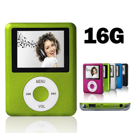 ACEE DEAL MINI USB Port 16GB Memory Slim Classic Digital LCD MP3 Player / MP4 Player, MP3 Music Player, E-book , Photo viewing , Video Playing , Movie ( Green Color )